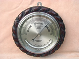 John Barker compensated marine aneroid barometer with curved thermometer